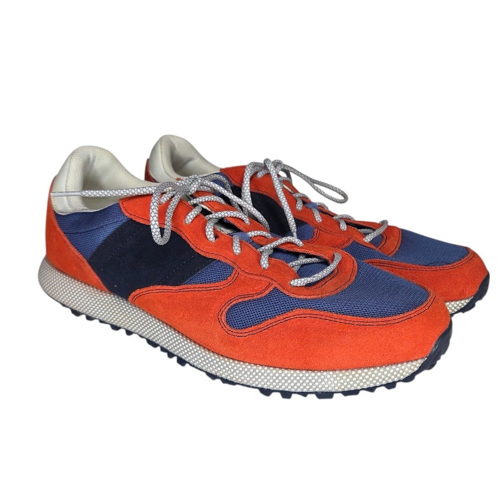 Johnnie-O Range Runner Mens 13M Orange Navy Blue Leather Textile Sneakers